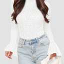 BTFBM Women's Long Sleeve Shirts 2025 Fall Fashion Going Out Tops Casual Crewneck Slim Fit Hollow Out Basic T-Shirt (White, L)