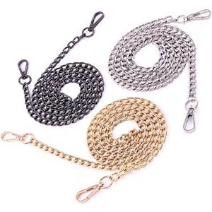 Swpeet 3Pcs Premium Polished Metal Chain Fashion 47 Inche Replacement Flat Chain Strap with Buckles Set, Perfect for DIY Metal Shoulder Cross Body Bag Hand Bag Purse ReplacementGold+Silver+Gun-Black