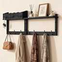 Dellicasi 28" Coat Rack Wall Mount with Shelf, Entryway Key Holder Wall Mount Wood Wall Coat Hooks with 7 Hooks 3 Key Hanger, Wall Mounted Coat Rack Mail Holder for Living Room, Bedroom