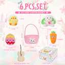 Wangchao Craft My First Easter Basket for Baby with Prefilled Plush Bunny Egg Chick Carrot 6 Pcs Stuffed Easter Basket for Girl Boys Infant Kids, Easter Party Supplies Favor Set, Pink