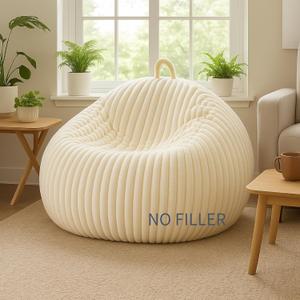 Honeydak Ribbed Rabbit Fur Stuffed Animal Storage Bean Bag Chair Cover (No Filler) Comfy Bean Bag Cover Without Filling or Home Bedroom Decor Organizing Plush Doll Textile Holder (Creamy White, XL)