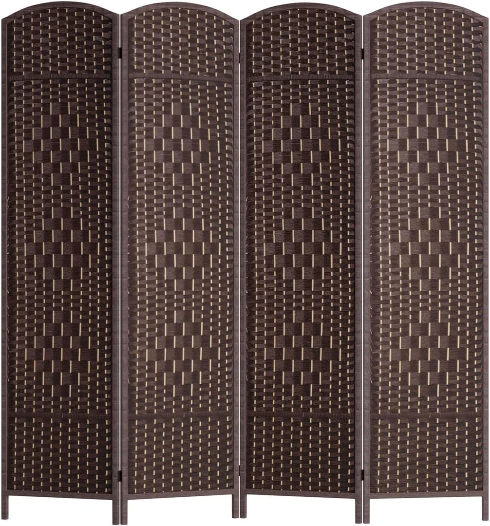 FDW Room Divider Folding Privacy Divider 6 Ft Indoor Wall Divider Portable Partition Wood Screen, Brown (4 Panel)
