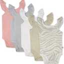 HonestBaby Cami Bodysuits One-piece 100% Organic Cotton for Baby Girls (6-9 Months, 5-pack Light Zanzibar Zebra)