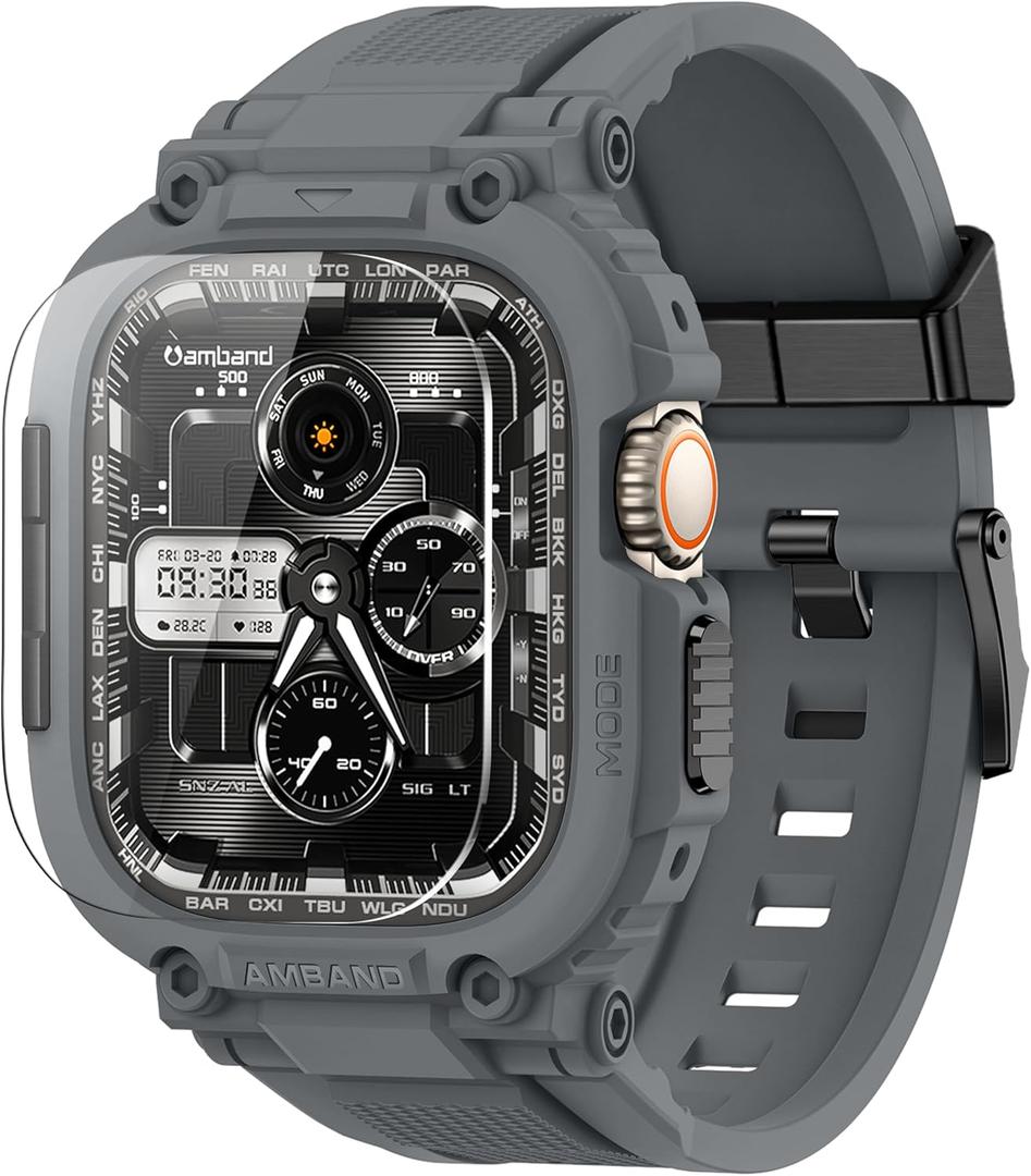 amBand M1 Sport Case Band for Apple Watch Ultra 3/2/1 & SE 3/2/1 & Series 11 10 9 8 7 6 5 4 3 49mm 46mm 45mm 44mm 42mm 41mm 40mm 38mm, Shockproof & Scratch Resistant Rugged Bumper for Men (Gray)