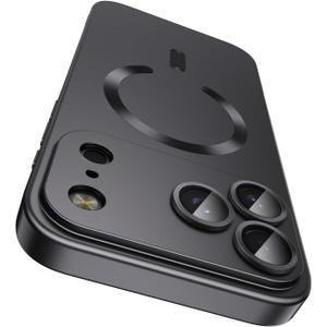 Magnetic for iPhone 17 Pro Max Case, Compatible with MagSafe, Built-in Camera Lens Protector, Slim Thin Soft Silicone Bumper Shockproof Metallic Luster Phone Case, Black