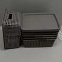 AREYZIN Plastic Storage Baskets Bins With Lid Organizing Container Lidded Knit Storage Organizer Bins for Shelves Drawers Desktop Closet Playroom Classroom Office, 6 Pack (Grey)