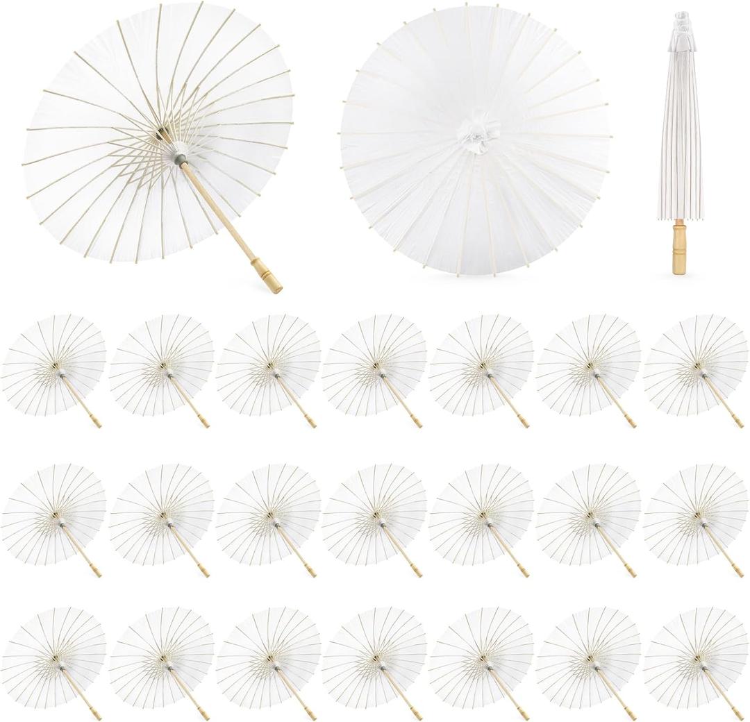 HOOMUU 24 Pack Paper Umbrellas for Weddings - Chinese Japanese Wedding Umbrellas Bulk for Women - 33 Inches DIY Painting Craft Decorative Umbrellas for Wedding Bridal Party Decor