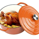 MUELLER HOME 6 Quart Enameled Cast Iron Pot Dutch Oven, Heavy-Duty, Oven-Safe up to 500° F & Across All Cooktops, Bread Pan with Lid & Knob, Cast Iron Cookware, Blue Kitchen Accessories, Orange