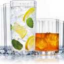 US Acrylic Faceted Clear Plastic Reusable Drinking Glasses (Set of 8) 14oz Rocks & 18oz Water Cups, BPA-Free Tumblers, Made in USA, Top-Rack Dishwasher Safe