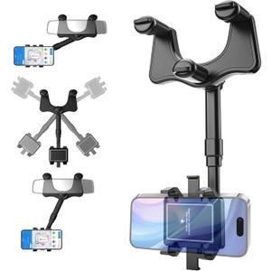 Car Rear View Mirror Phone Holder, Phone Holders for Your Car with Adjustable Arm, 360 ° Rotating Cell Phone Car Mount, Three Corners Design Universal Car Phone Holder Compatible with All Phones