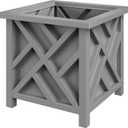 Lattice Design Outdoor Planter Box - 15.5 Square 16.5 Tall Gray Plant Pot - Decorative Plant Pots for Front Porch Decor - Flower Pots Outdoor Planters for Porch Patio or Garden Decor by Pure Garden