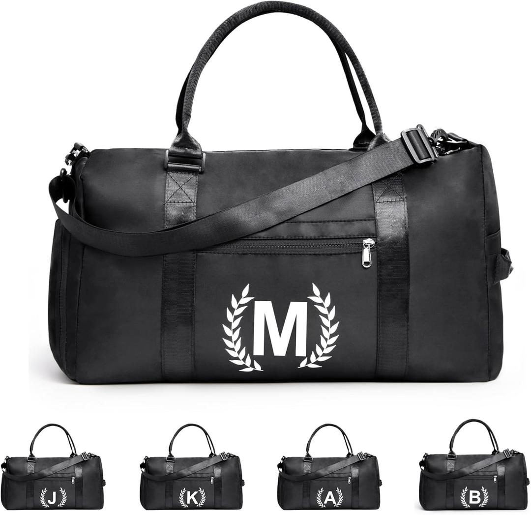 Gym Bag for Women & Men, Travel Duffle Bag with Wet Pocket & Shoes Compartment, Personalized Present for Men& women Teenager Girls Initial Birthday Gifts for Mom Dad Friends (Jet Black)