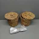 Ctosree 2 Pcs Wicker Trash Can Basket Woven Waste Basket with Lid Bathroom Wastebasket Garbage Bin with 100 Pieces of Trash Bags for Bedroom Farmhouse Home Office Kitchen(Medium) (Brown)
