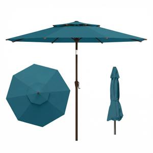 Tobeos 11 FT Outdoor Patio Umbrella, 2 Tiers Market Table Umbrella with 8 Sturdy Ribs, Smooth Crank Lift, UPF50+ UV Protection for Deck, Pool, Garden and Backyard, Lake Blue