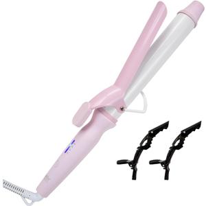 SVEY Double Ceramic 1 1/4 Inch Curling Iron, 1.25 Inch Barrel for Loose Curls, Hair Curler for Medium and Long Hair, Pink.