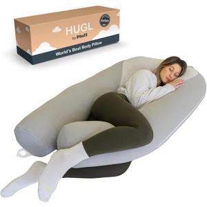 Plufl Hugl Cooling Body Pillow for Adults Made with Memory Foam | U Shaped Maternity Pillows Great for Side Sleepers & Pregnant Women | Washable Cover | Grey (Standard)