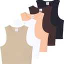 Real Essentials 5 Pack: Womens Ribbed Crop Tank Tops Sleeveless Racerback Workout, Yoga, Athletic & Casual Shirts (Small, Set 3)