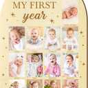 R HORSE My First Year Photo Frame Board, 3D Pink Bow Display Wood Board, Babys First Year 12 Months Milestone Sign 1st Birthday Frame Nursery Decor Keepsake Gift for Boy Girl