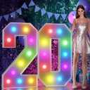 Marquee Numbers Colorful 20th Birthday Decoration: 4FT Large Light Up 20 Year Old Birthday Decorations Anniversary Backdrop Cardboard Sign 18 Colors Number 20 Mosaic Balloon Frame