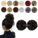 2 PCS Messy Bun Hair Piece Wavy Curly Hair Bun Scrunchies Extensions Synthetic Chignon Thick Updo Hairpieces for Women Girls(Dark Brown)