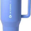 HydroJug Traveler - 32 oz Water Bottle with Handle & Flip Straw - Fits in Cup Holder, Leak Resistant Tumbler-Reusable Insulated Stainless Steel & Rubber Base - Gifts for Women & Men, Light Blue