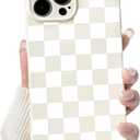 NITITOP Compatible with iPhone 15 Pro Max Case Cute Aesthetic Checkerboard Checkered Pattern for Women Girl Trendy Slim Fit TPU Silicone Shockproof Full Camera Protection Cover - White