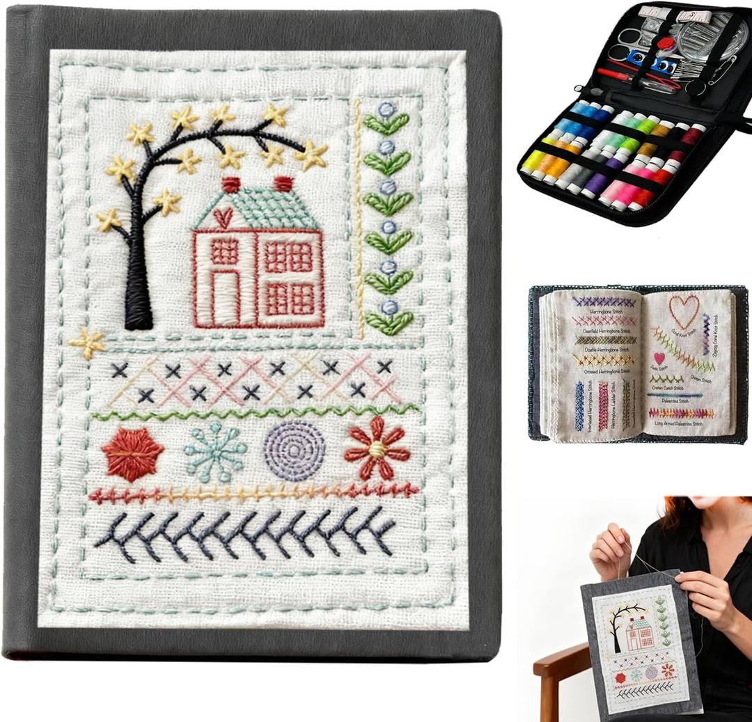 2026 New Embroidery Stitch Book Kit,All Scenario Embroidery Learning Book,Comes with a Complete Toolkit and Instructional Tutorial,Hand Embroidery Patterns Kit for DIY and Sew Enthusiast