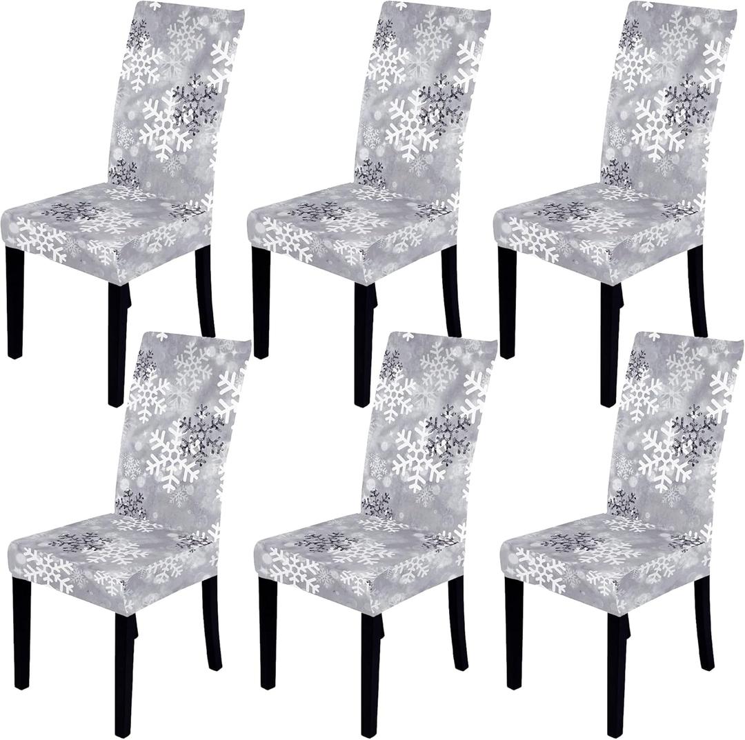Muuyi Christmas Chair Covers Set of 6 Stretch Dining Room Chair Covers, Washable Protector Cover Seat Slipcover for Hotel, Dining Room, Ceremony, Banquet Wedding Party, Snowflake - 6Pack