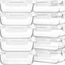 M MCIRCO 10-Pack 22 Oz Glass Meal Prep Containers with Lids - Microwave, Oven, Freezer & Dishwasher Safe - White