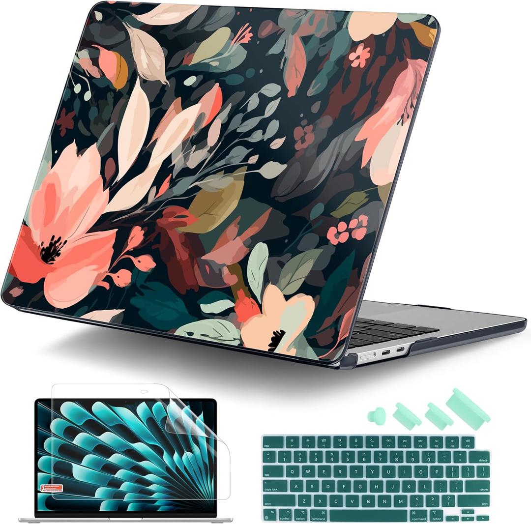DONGKE for M4 MacBook Air 13.6 Inch Case 2025 2024 2023 2022 Model A3240 A3113 A2681 M3 M2 Chip, Plastic Hard Shell Case Cover with Touch ID for MacBook Air 13 Inch M4 - Painted Florals