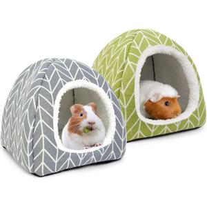 2 Pack Guinea Pig Hideout Bed Dwarf Rabbit House Cave Accessories Cozy Hide-Out for Little Bunny Hedgehog Ferret Chinchilla&Other Small Animals (Grey+Green)