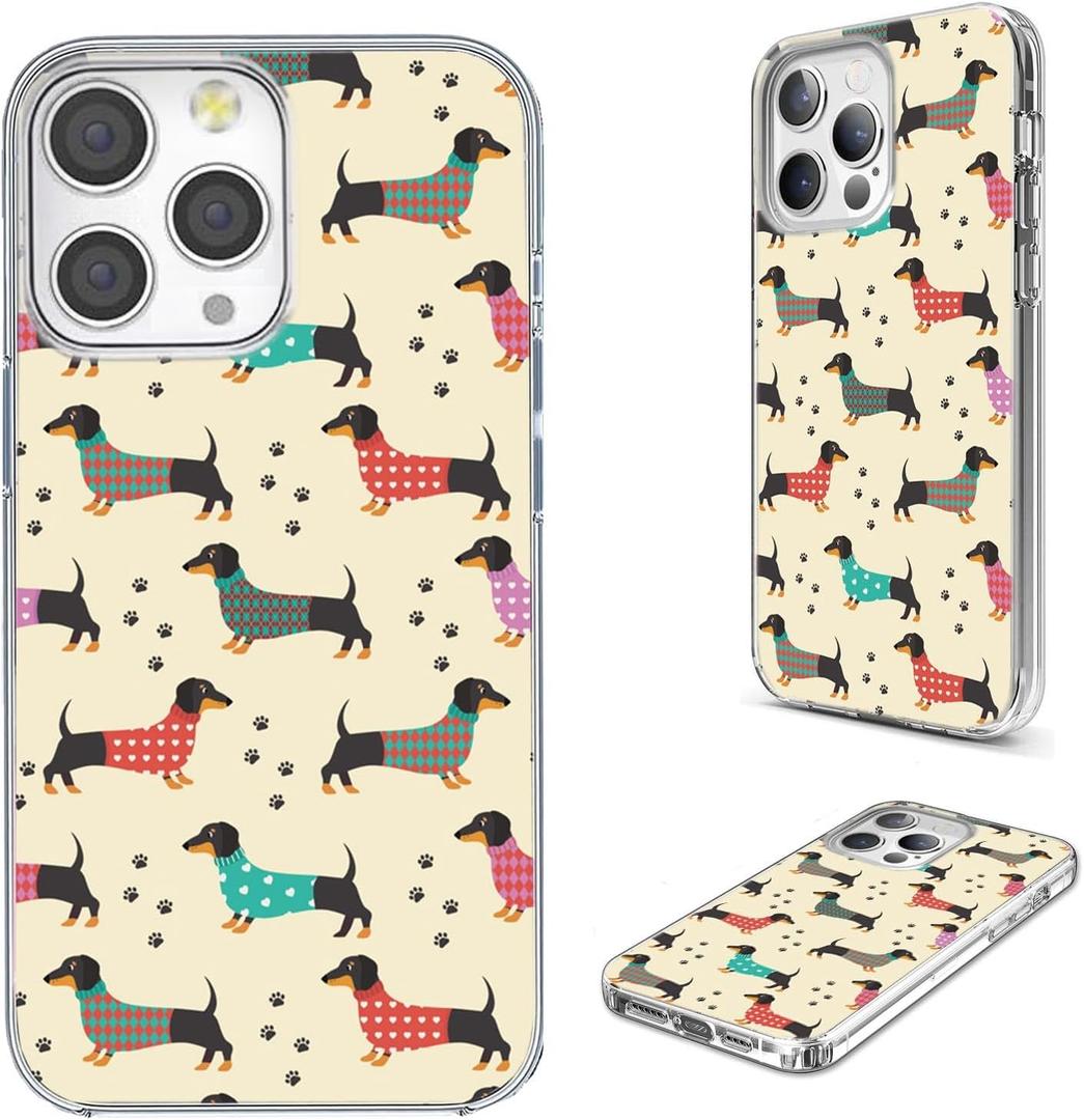 for iPhone 14 Pro Max Case for Women Girl Men,AKORAVO Full Protective Shockproof Slim Soft TPU Clear Phone Cover Cases for iPhone 14 ProMax 6.7,Cute Cartoon Animal Pet Dog Dachshund Paw