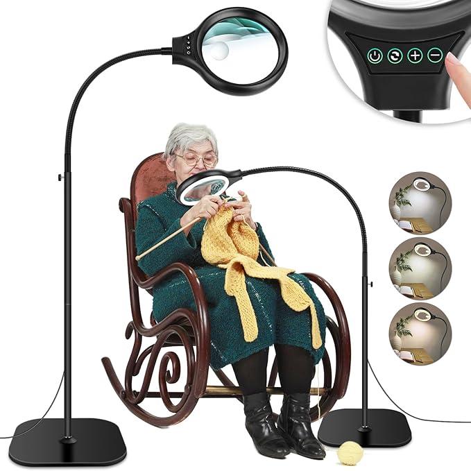 10X 30X Large Floor Magnifying Glass with Light and Stand,36 LED Flexible Gooseneck Floor Magnifying Lamp,Clip on Lighted Magnifiers for Reading,Sewing,Crafts,Painting,DIY,Close Work