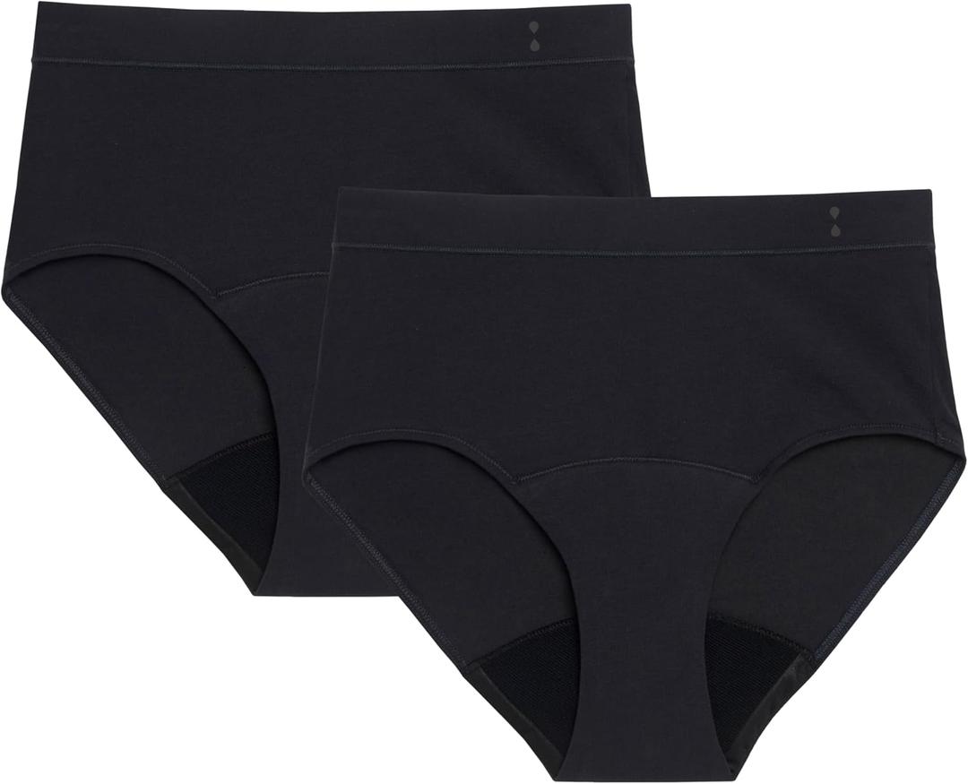 Thinx for All Period Underwear, Everyday Comfort Hi-Waist, Holds Up to Regular 12 Tampons, Period Panties, Leakproof, Reusable & Controls Odor, Black, 2 Pack, Small