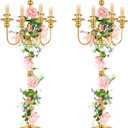 2 Pcs Gold Wedding Floor Candelabra 50 Inch Antique Led Candle Stand Metal 5 Arm Candelabra Centerpiece Decoration for 5 Candlesticks Bridal Shower Christmas Aisle Event Birthday Party Ceremony Home