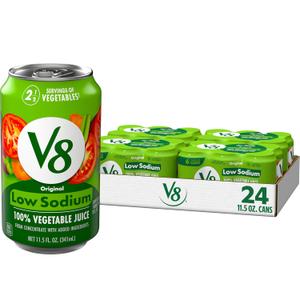 V8 Low Sodium Original 100% Vegetable Juice, Vegetable Blend with Tomato Juice, 11.5 FL OZ Can (Pack of 24) (EXP 07/10/27)