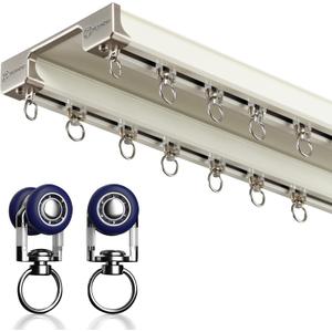 Double Row Ceiling Curtain Track - Ceiling Mounted Curtain Double Rails for Curtains, Drapes, Room Dividers - Sliding Curtain Rail (White, 3M)
