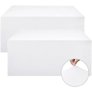 Spandex Fitted Table Covers for 8 Foot Tables - 96 x 30 Inch - 2 Pack White Stretch Table Clothes, Fabric Rectangle Tablecloths for Parties, Trade Show, Craft Show, Birthday