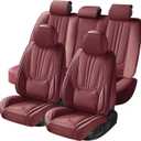 Car Seat Covers Full Set Burgundy, Premium Leather Car Seat Covers, Waterproof and Breathable Seat Covers, Universal Car Seat Protector Fit for Cars, Trucks, SUVs, Pick-ups (Wine Red, FullSet)