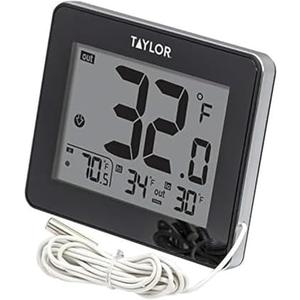 Taylor Wired Digital Indoor Outdoor Thermometer with LED Display, Wired Probe Sensor for Home, Greenhouse, Nursery, and Indoor Use, White Housing