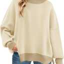 ZESICA Women's Fall 2025 Oversized Sweaters Long Sleeve Color Block Mock Neck Side Slit Comfy Loose Knitted Pullover Tops (S)