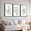 Large Framed Botanical Wall Art - Eucalyptus Leaf Wall Decor 16"x24" Set of 3 Taupe Simple Life Painting Prints Minimalist Farmhouse Plant Canvas Pictures for Living Room Bedroom Office Artwork