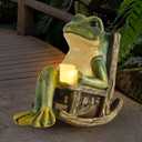 FOXMIS Miniature Frog Garden Statue Mom Gifts Home Decorations Fairy Garden Accessories Outdoor Lights Solar Garden Frog Decor Art Housewarming Gift for Patio,Yard,Lawn Ornament,3.89"x2.36"x3.93
