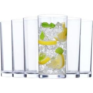 US Acrylic Classic Clear Plastic Reusable Drinking Glasses (Set of 6) 16oz Water Cups | BPA-Free Tumblers, Made in USA | Top-Rack Dishwasher Safe