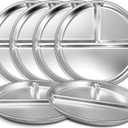 EWFEN Stainless Steel Toddler Plate Set of 6, 9" Portion Control Plates Divided Plate for Adults Kids Balance Lunch, Non Slip | Unbreakable Toddler Baby Feeding Set Dishwasher Safe