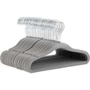 Amazon Basics Kids Space Saving Velvet Non-Slip Clothes Hangers with Shoulder Notches for Infant and Toddler, Sturdy, 11.6", Gray, 50-Pack