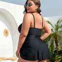 Women Plus Size Swim Dress Tummy Control One Piece Swimsuit Wrap Full Coverage Modest Bathing Suit Cute Tie Knot (Black, XL)