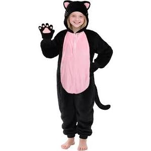 Cat Onesie with Hoodie Black Cute Cat Pajamas Animal Costume Halloween Outfit Adults Women Men, Medium