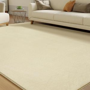 Solid Washable Area Rug - 9x12 Medium Pile Faux Cashmere Carpet for Living Room Bedroom, Cream