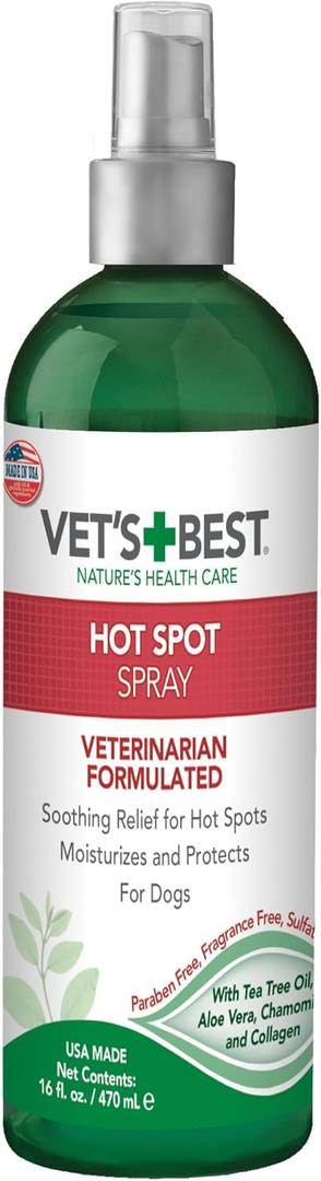 Vet's Best Dog Hot Spot Itch Relief Spray for Dogs, Dog Hot Spot Spray, Relieves Dry Skin, Rash, Scratching, and Licking, Itchy Skin & Hot Spots, anti-itch spray for dogs, Alcohol-Free, 16 oz